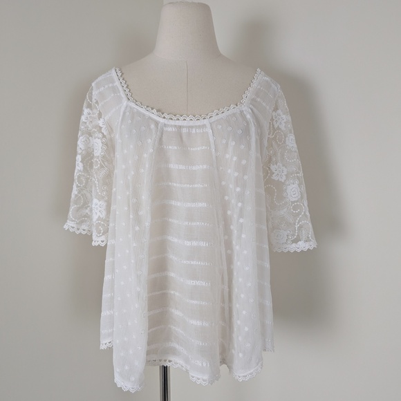 Free With Purchase - Pol White Eyelet Blouse Sheer Lace Wide Sleeve - Picture 6 of 8